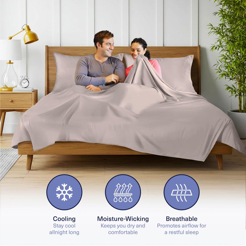 Kickoff Home Kickoff Viscose Bamboo Sheets Queen Size 4-pc 100% Organic Bamboo Viscose Bed Cooling Sheets Queen Size Set Cool Bedding for hot Sleepers Sheet, Flat, Fitted, Pillowcases (Grey Mist, Q) - Image 3